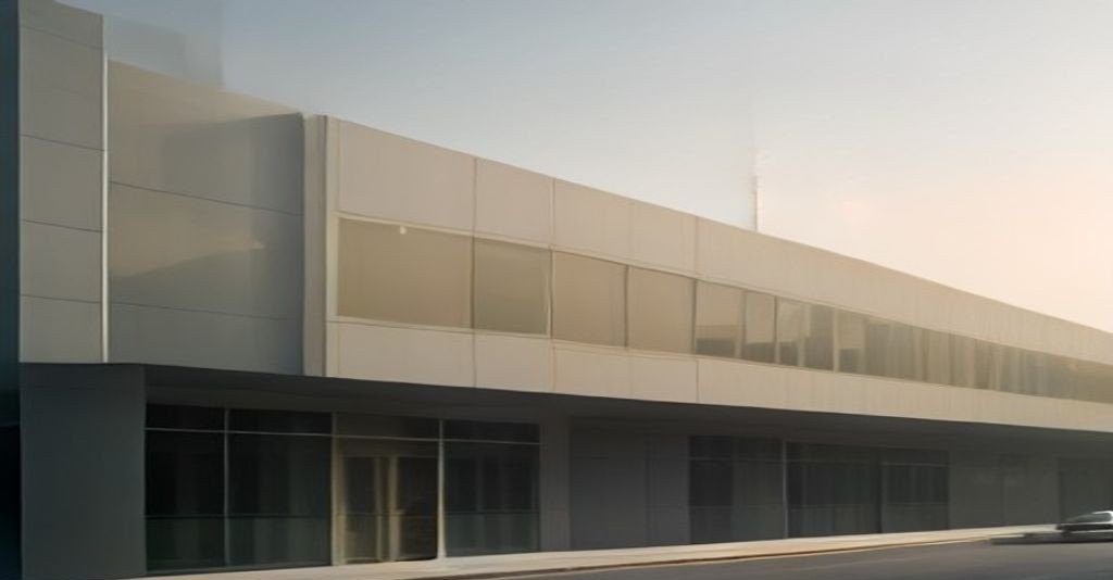 Modern shop-cum-office (SCO) commercial building along a Gurgaon expressway corridor at golden hour