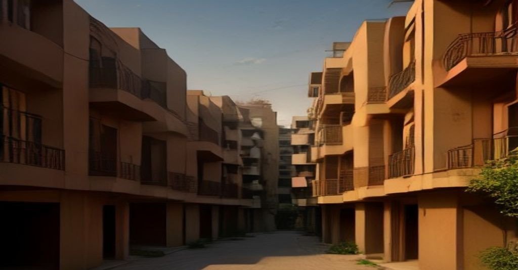 Stilt-plus-four builder floor block on a tree-lined street in a South Delhi colony, representing the plotted-colony housing format discussed in this article.